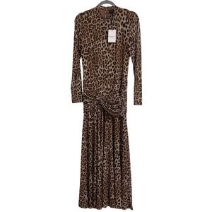 Bardot Lea Mesh Midi  Women's XL Brown Leopard Print Twist Front Mock Neck NEW